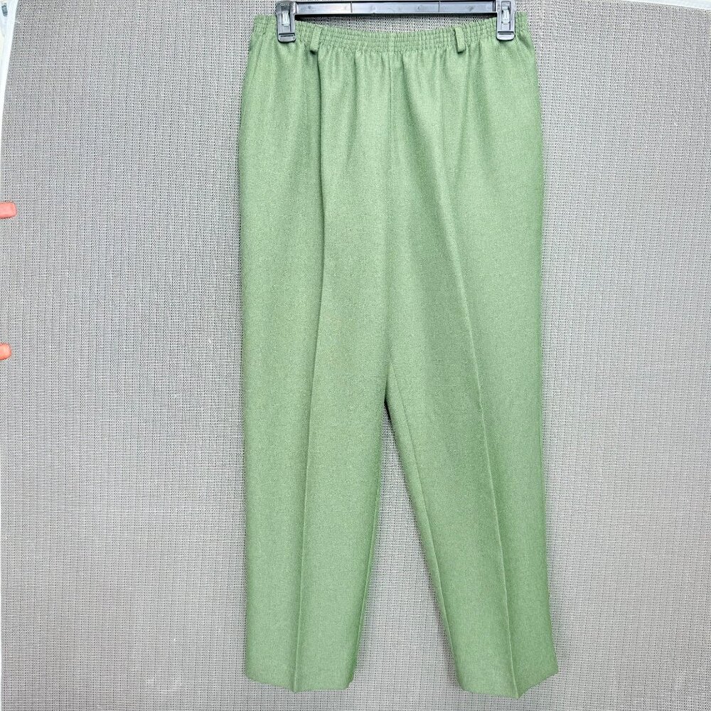 Alfred Dunner Womens Size 16 Green Elastic Waist Pants Polyester Blend